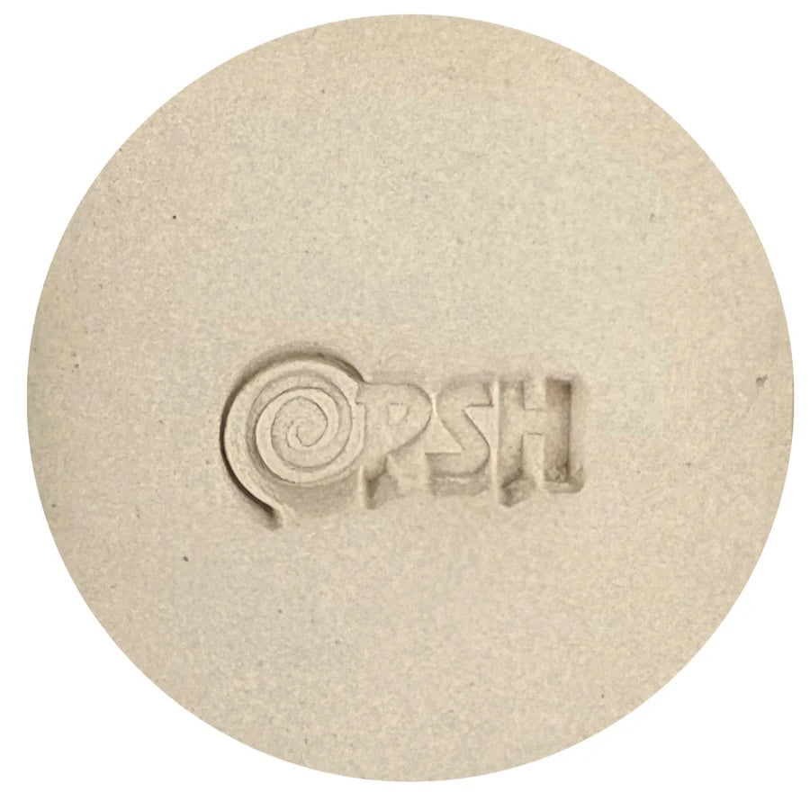 Round beige object with 'PSH' branding on a white background